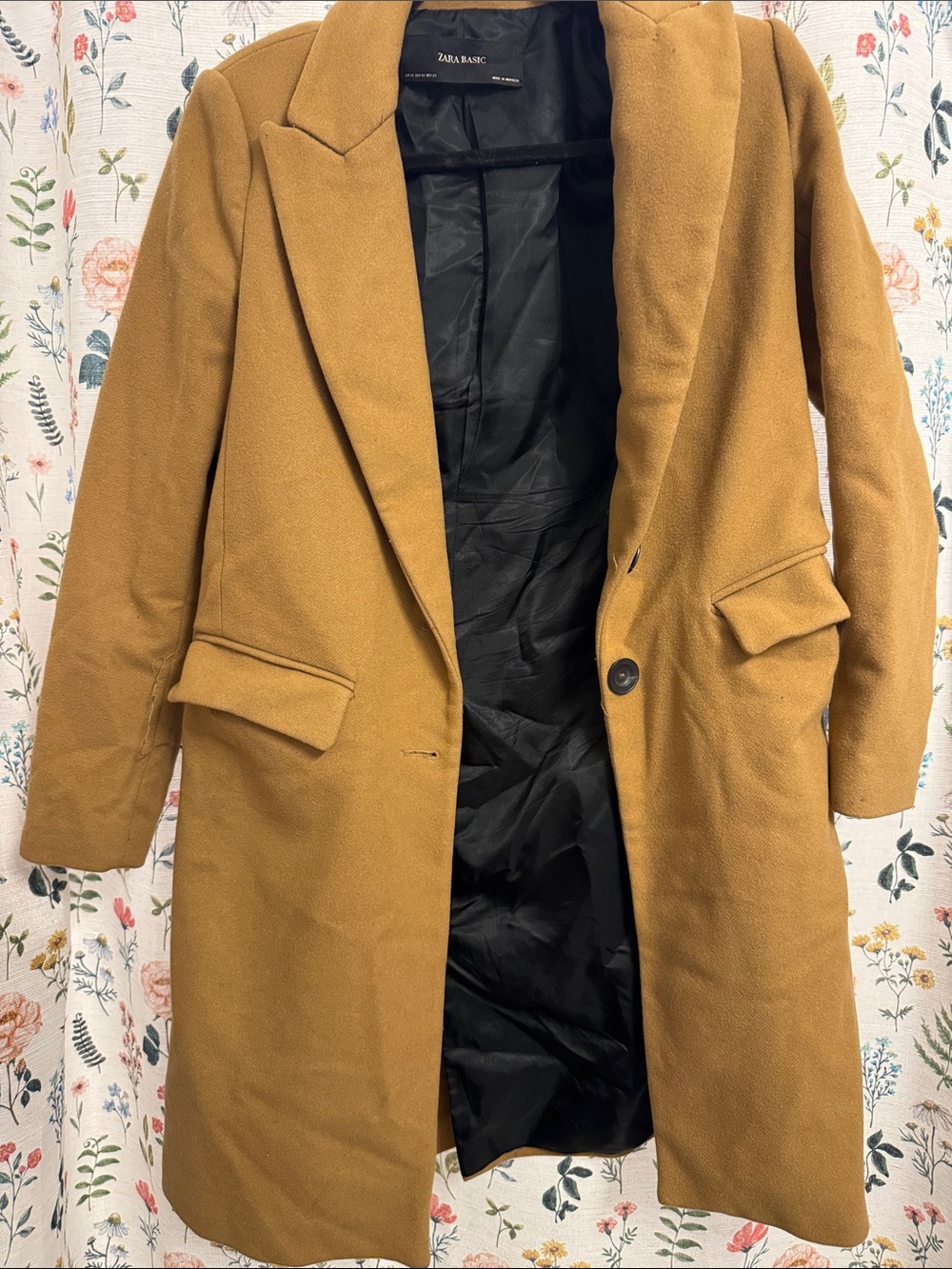 Zara Tan Single-Button Wool-Blend Pea Coat